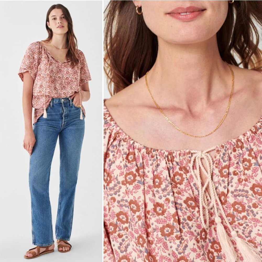 FAHERTY Florence Tunic Top Size S Earth Block Print Organic Cotton Boho NEW